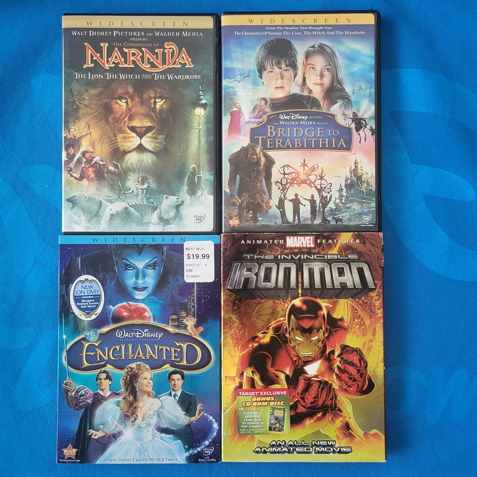 DVD BUNDLE: NARNIA, BRIDGE TO TERABITHIA, ENCHANTED, and INVINCIBLE IRON MAN