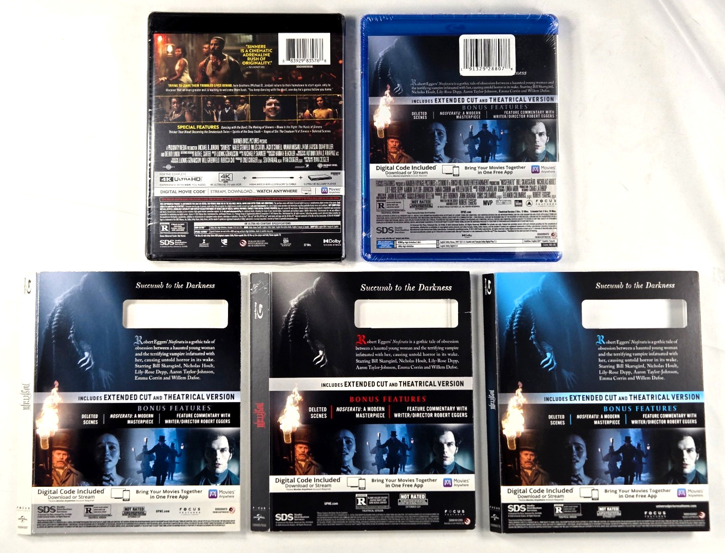 SINNERS 4K & Nosferatu (2024) Blu-ray + 3 Collectible Slip Covers VAMPIRES