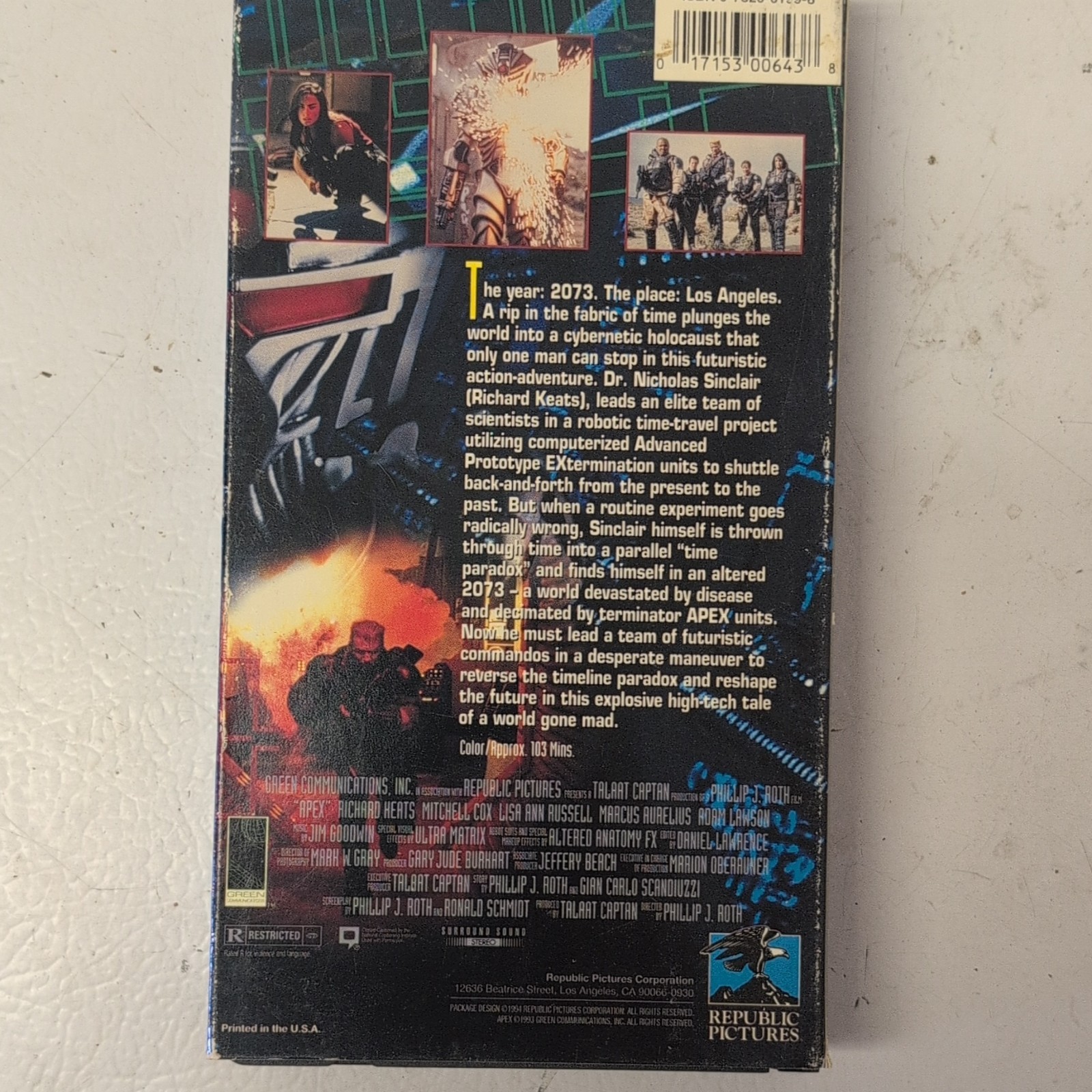 Republic Pictures A.P.E.X. VHS 1994 NTSC R Action Sci-Fi Phillip J. Roth