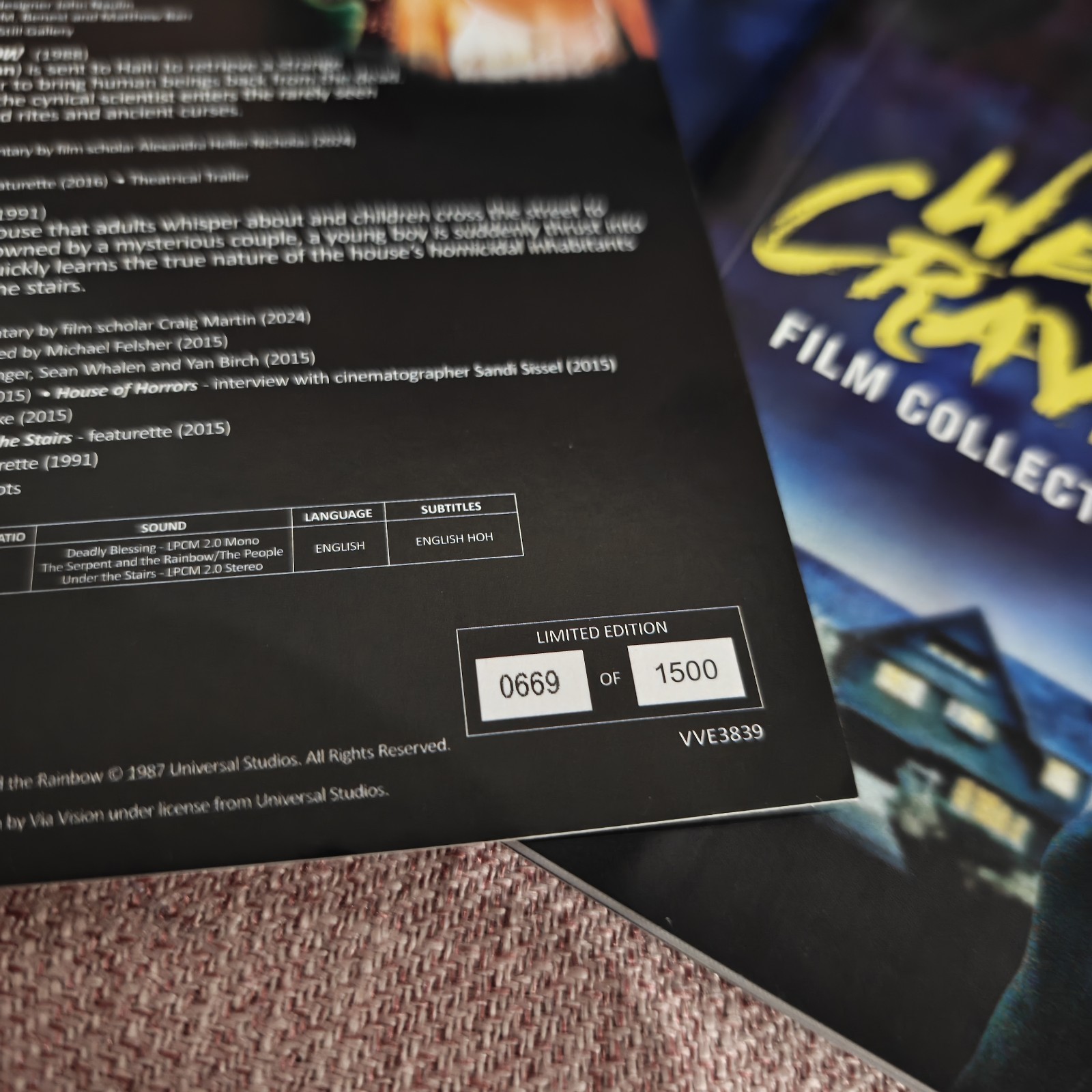 Wes Craven Film Collection Via Vision Bluray Lenticular Cover 3 Movies Limited