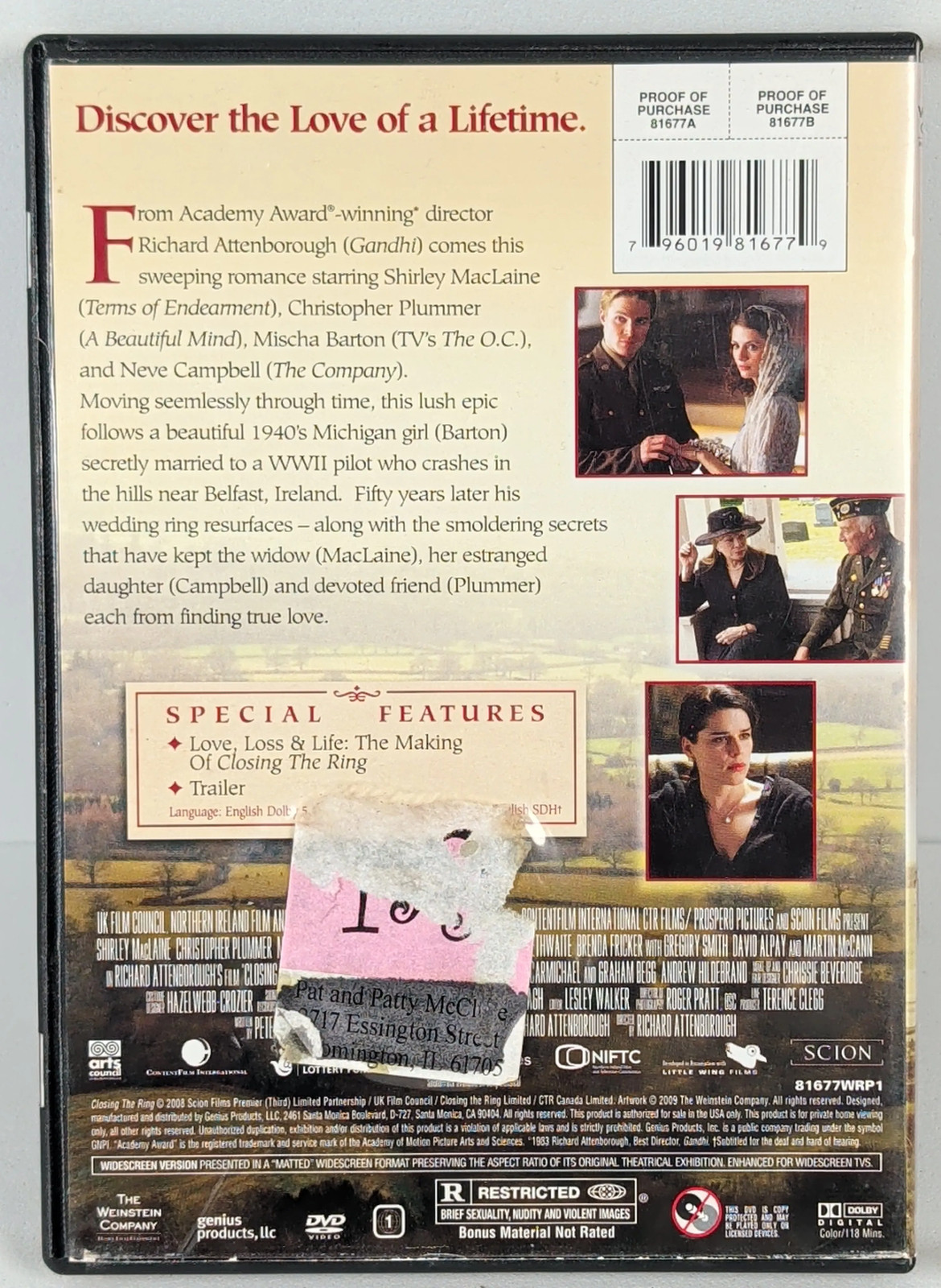 Closing the Ring (2007) Standard Edition DVD Shirley MacLaine Free Shipping