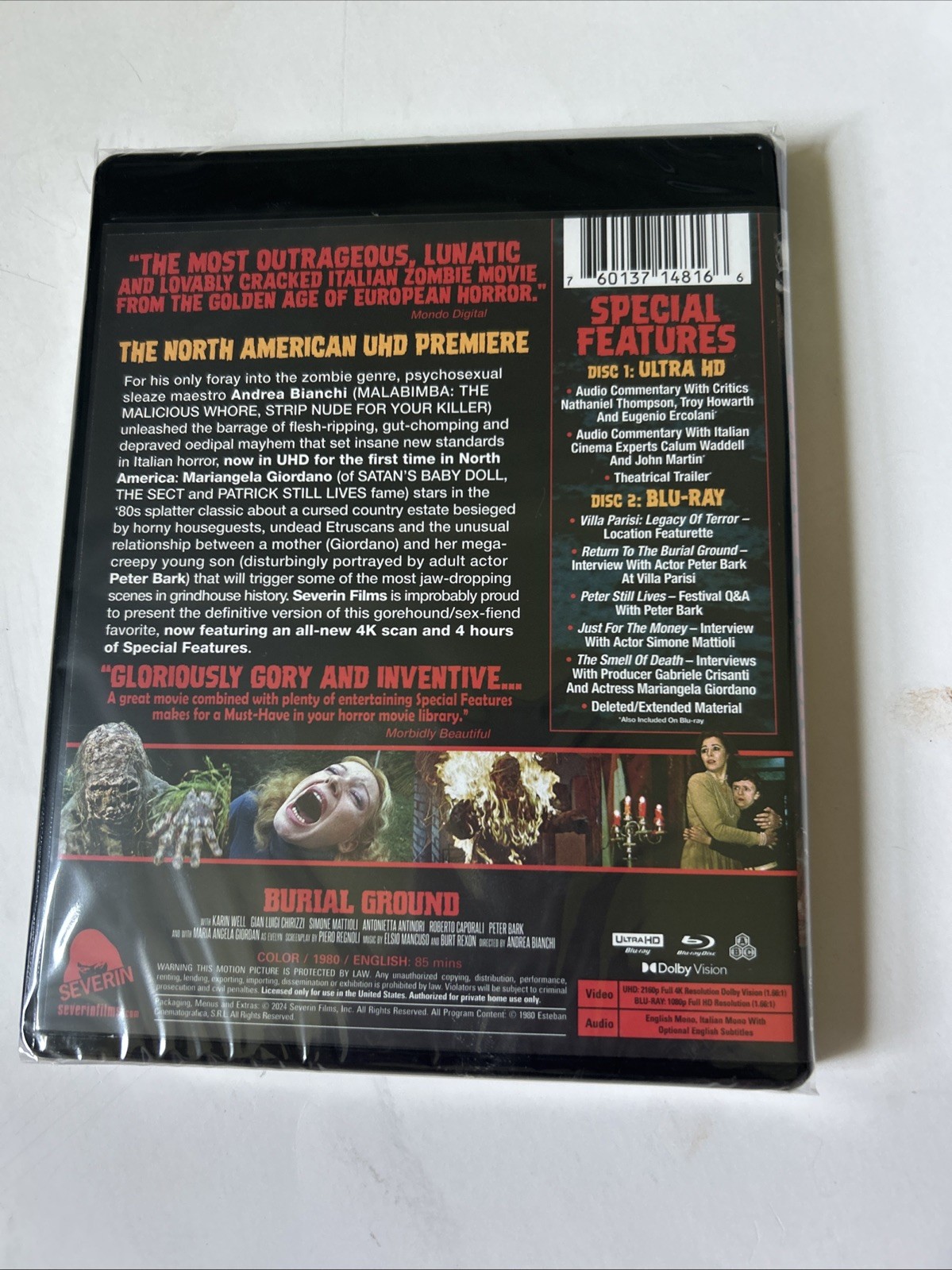 Severin 4K UHD Burial Ground Blu-ray-slipcover-2 disc-Andrea Bianchi-bonus-NEW