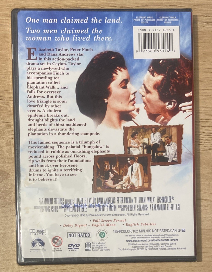 Elephant Walk DVD 2013 NEW SEALED Elizabeth Taylor PETER FINCH Dana Andrews NR
