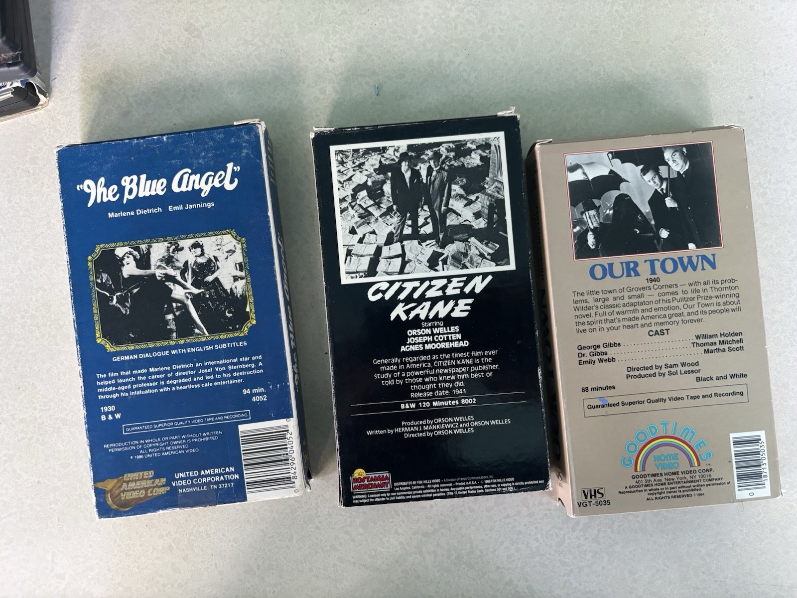 VHS Lot (3): Citizen Kane, The Blue Angel & Our Town