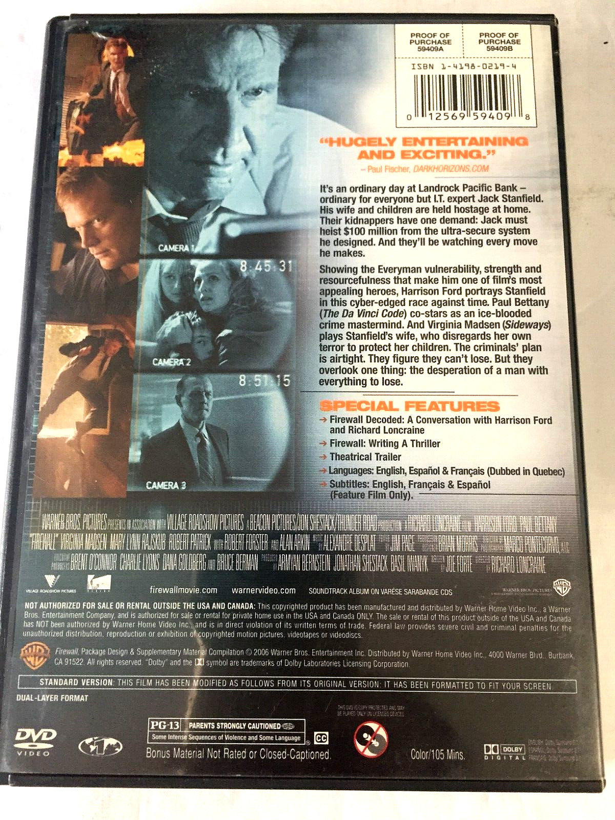 Firewall Full Screen DVD Ships Same Day With Tracking