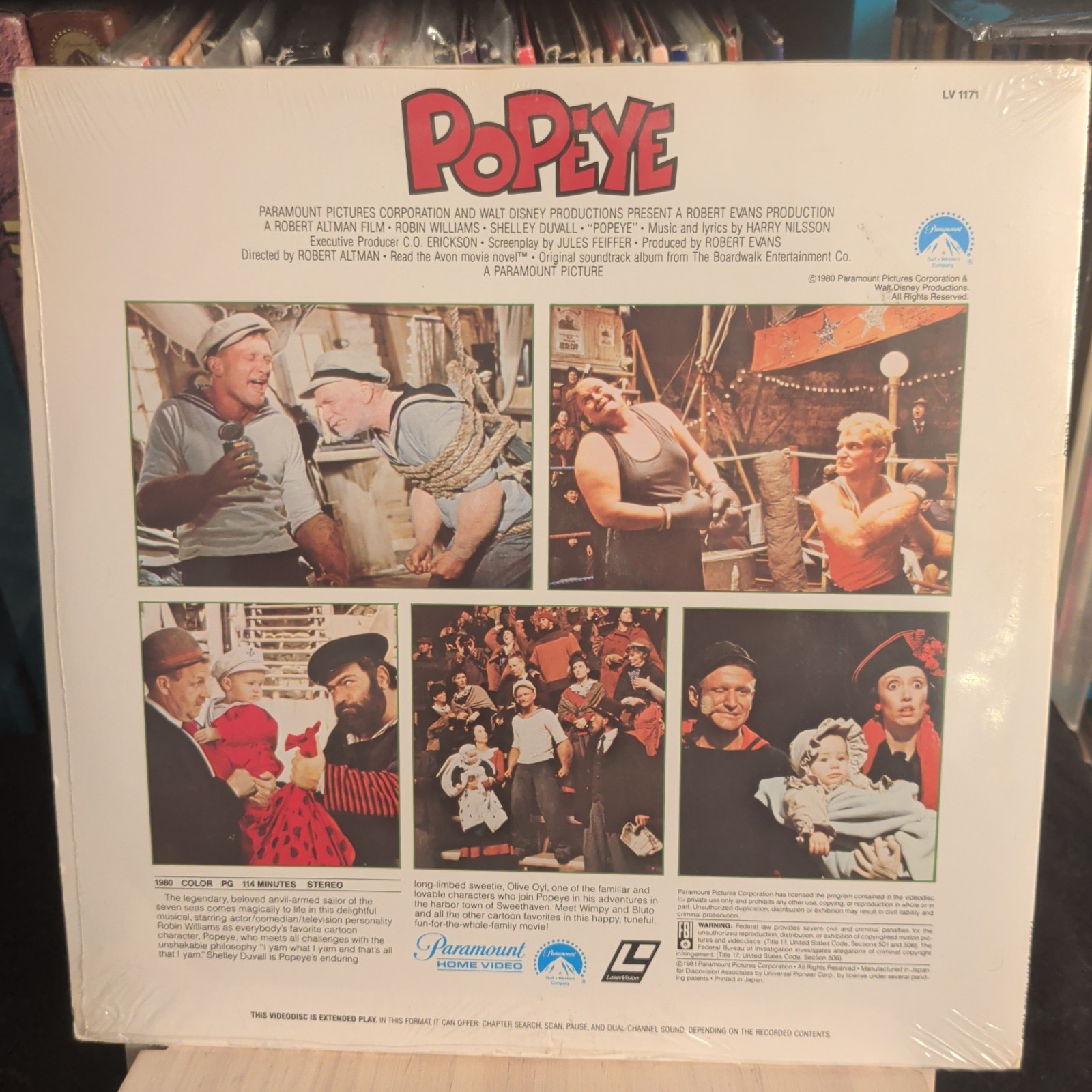 Popeye Laserdisc Robin Williams Robert Altman 1981 NEW SEALED