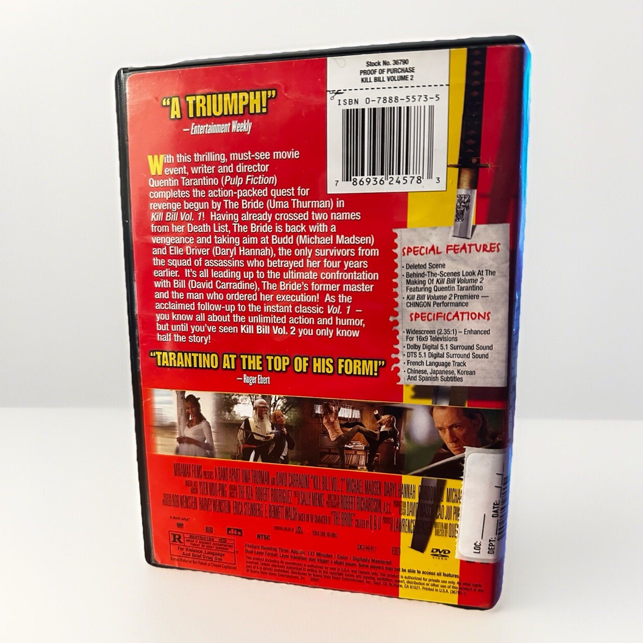 Kill Bill Vol. 2 DVD 2004 Anamorphic Widescreen Rated R Reg 1 NTSC 137 Min Dolby