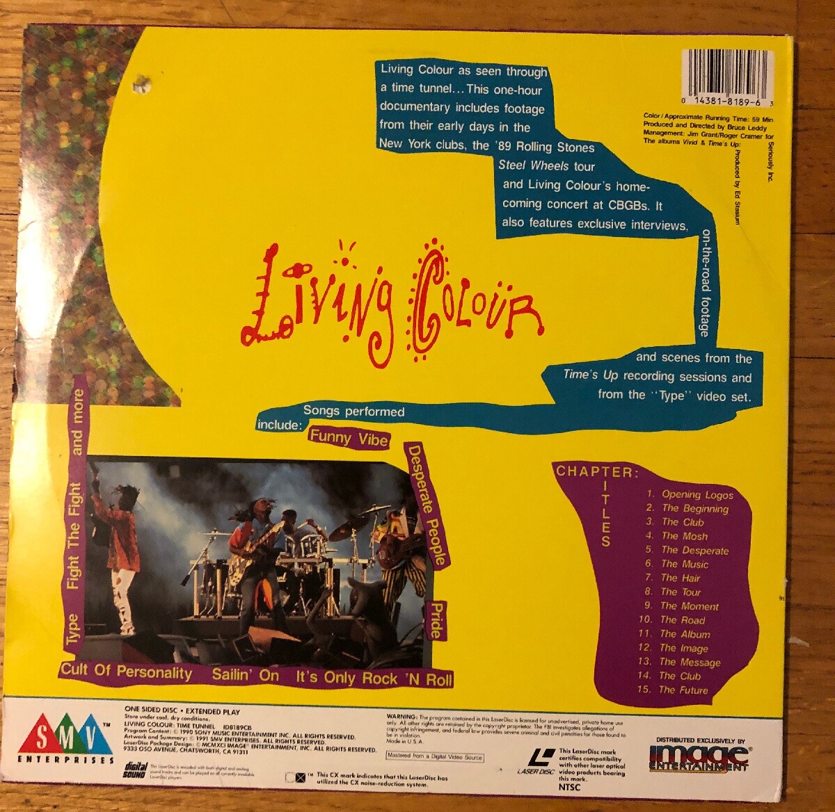 LIVING COLOUR “Time Tunnel” USA Laserdisc of 1991 film 58min SMV Enterprises