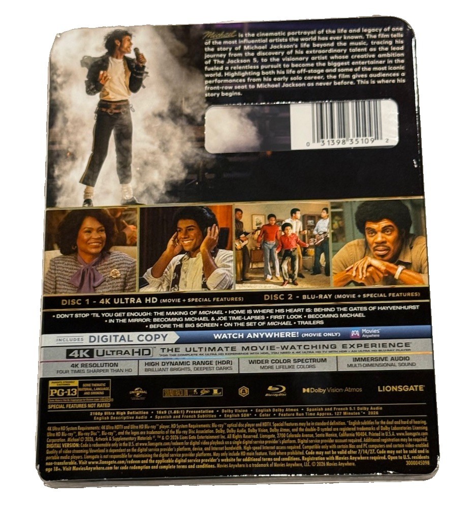 Michael (4K/Blu-ray, 2026) NEW Jaafar Jackson Nia Long Colman Domingo biopgraphy