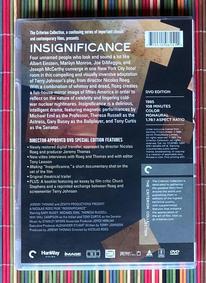 Nicolas Roeg’s 1985 ” Insignificance ” CRITERION DVD (2011) EINSTEIN BUSEY VG