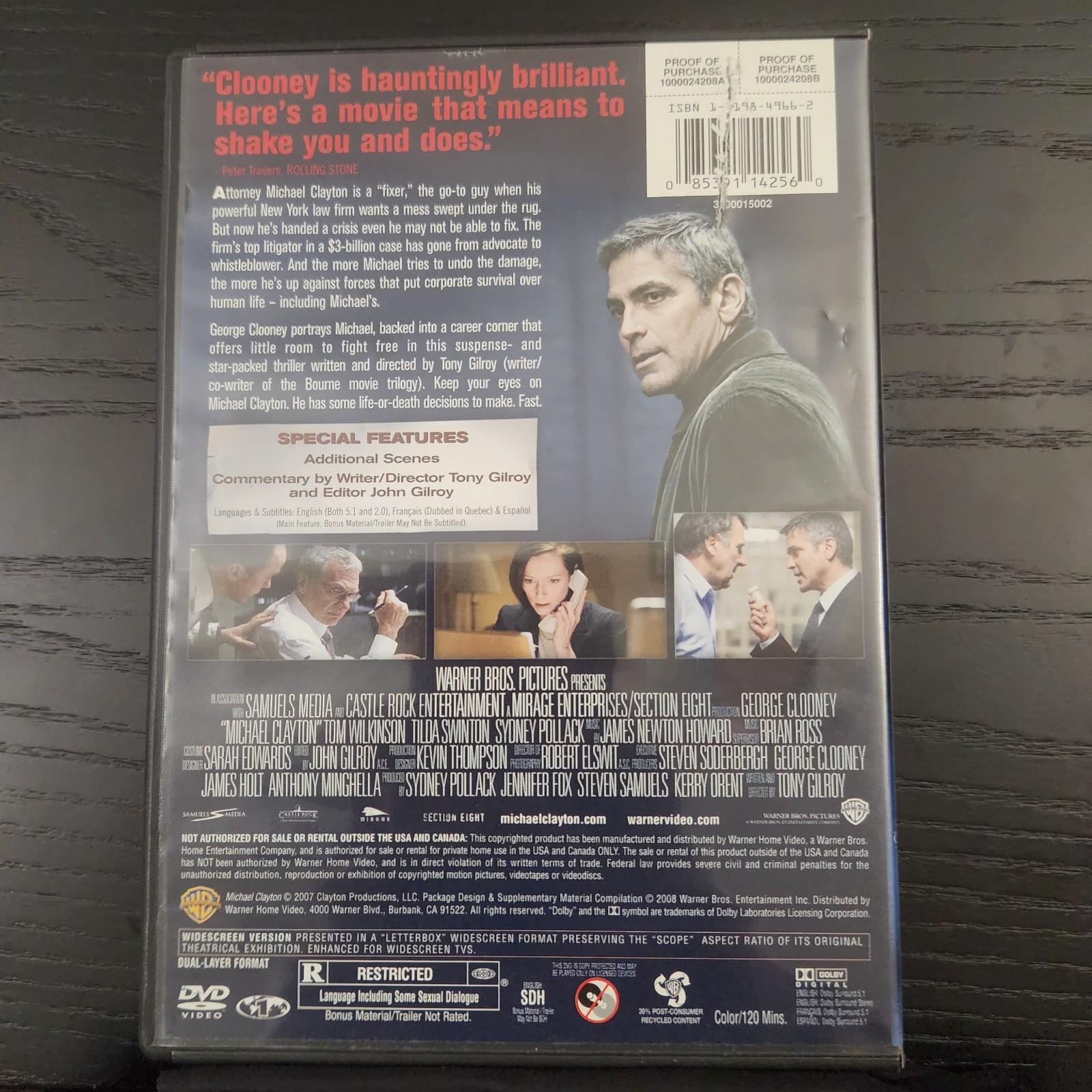 Warner Home Video Michael Clayton DVD George Clooney Tom Wilkinson Widescreen