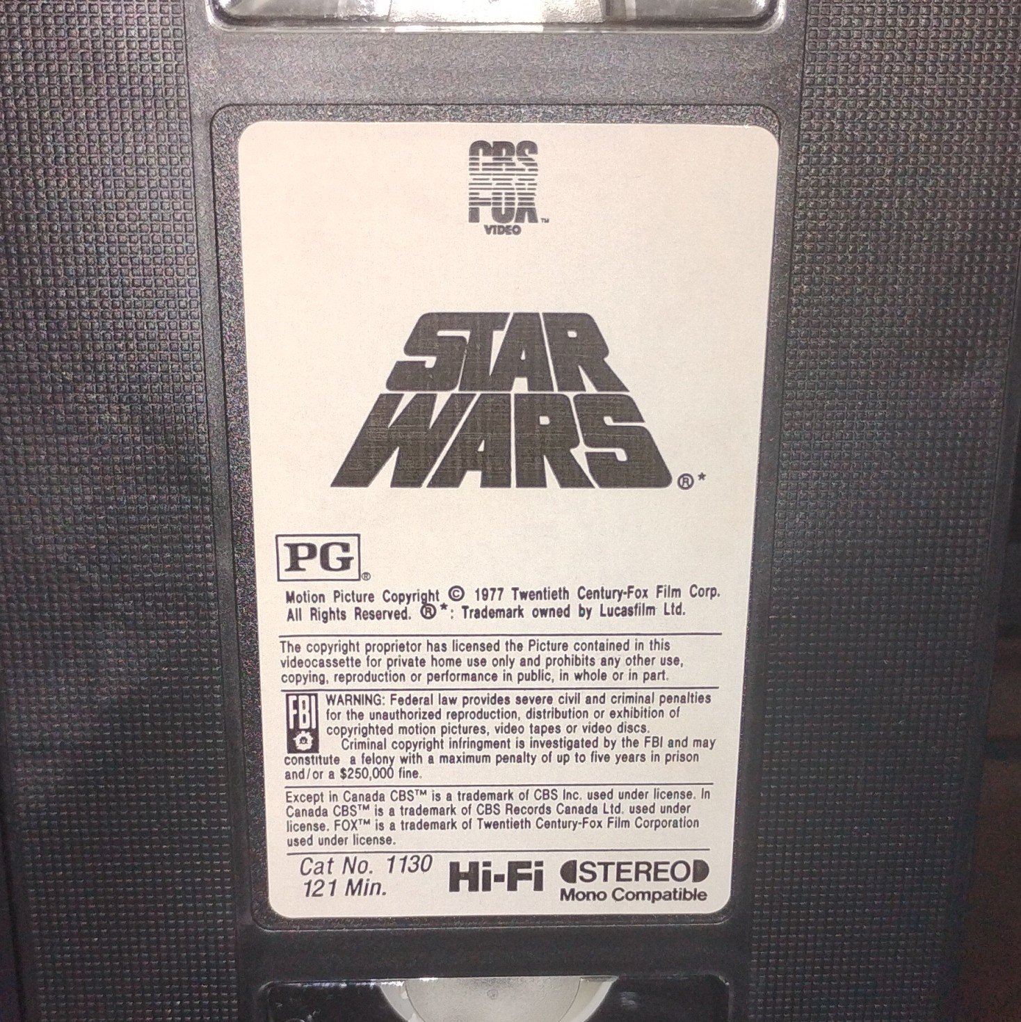 Original Star Wars VHS (1977), CBS/FOX Video, Hi-Fi Stereo Closed Captioned PG