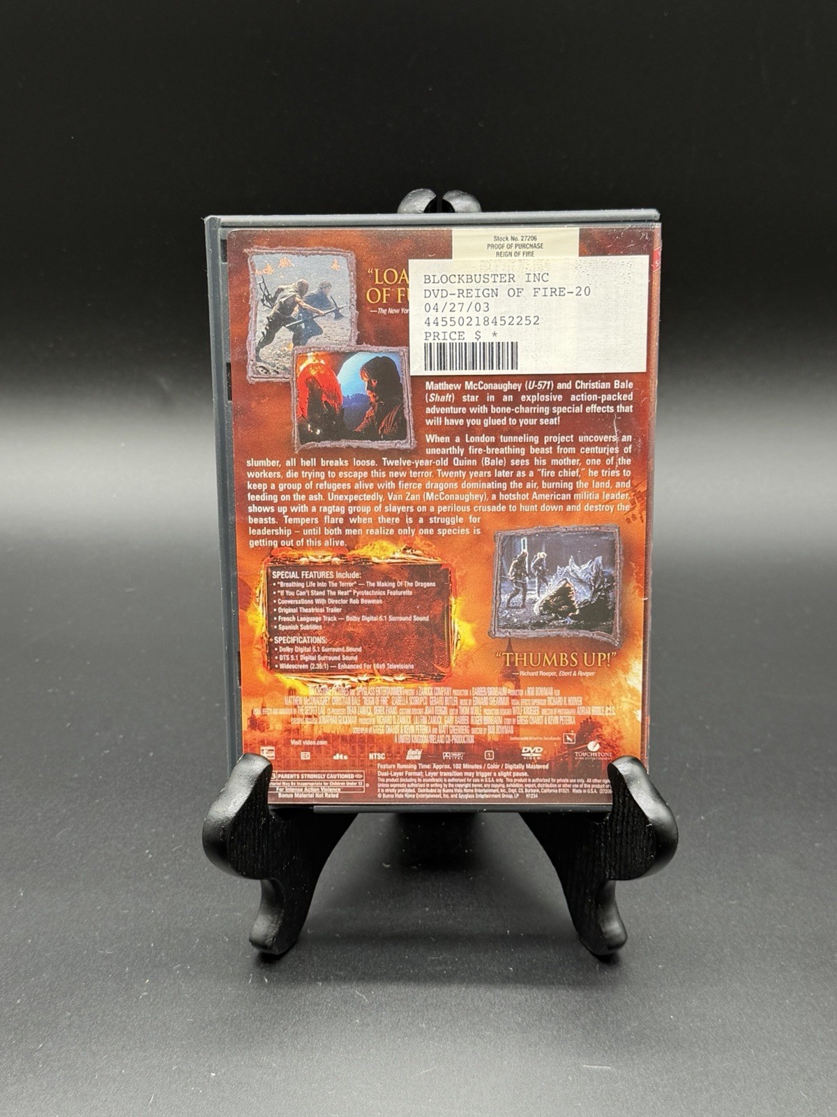 Reign Of Fire PG 13 Matthew McConaughey Christian Bale Blockbuster Rental