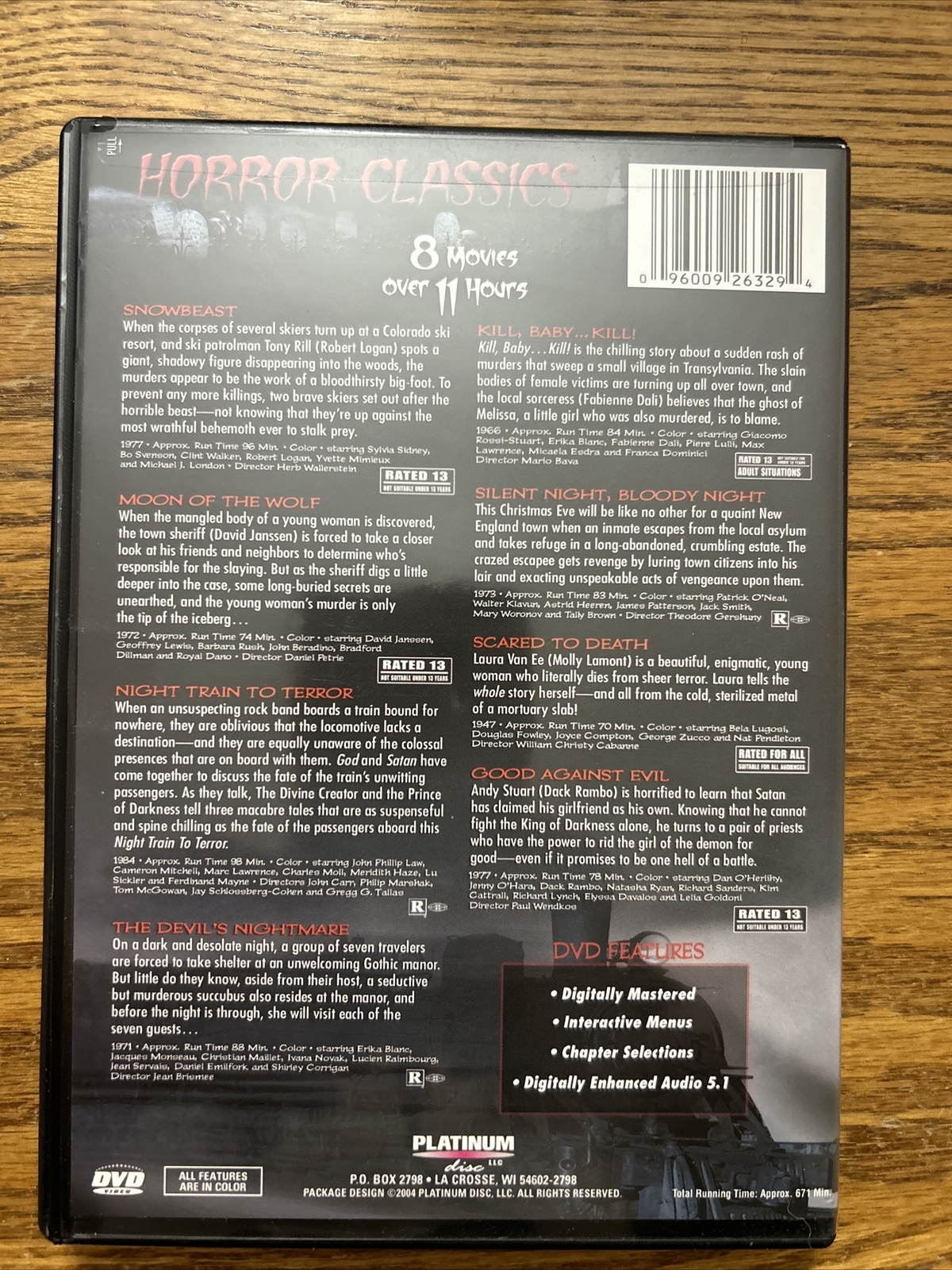 Horror Classics 8 Movies Over 11 Hours , New 2 DVD Plastic Removed