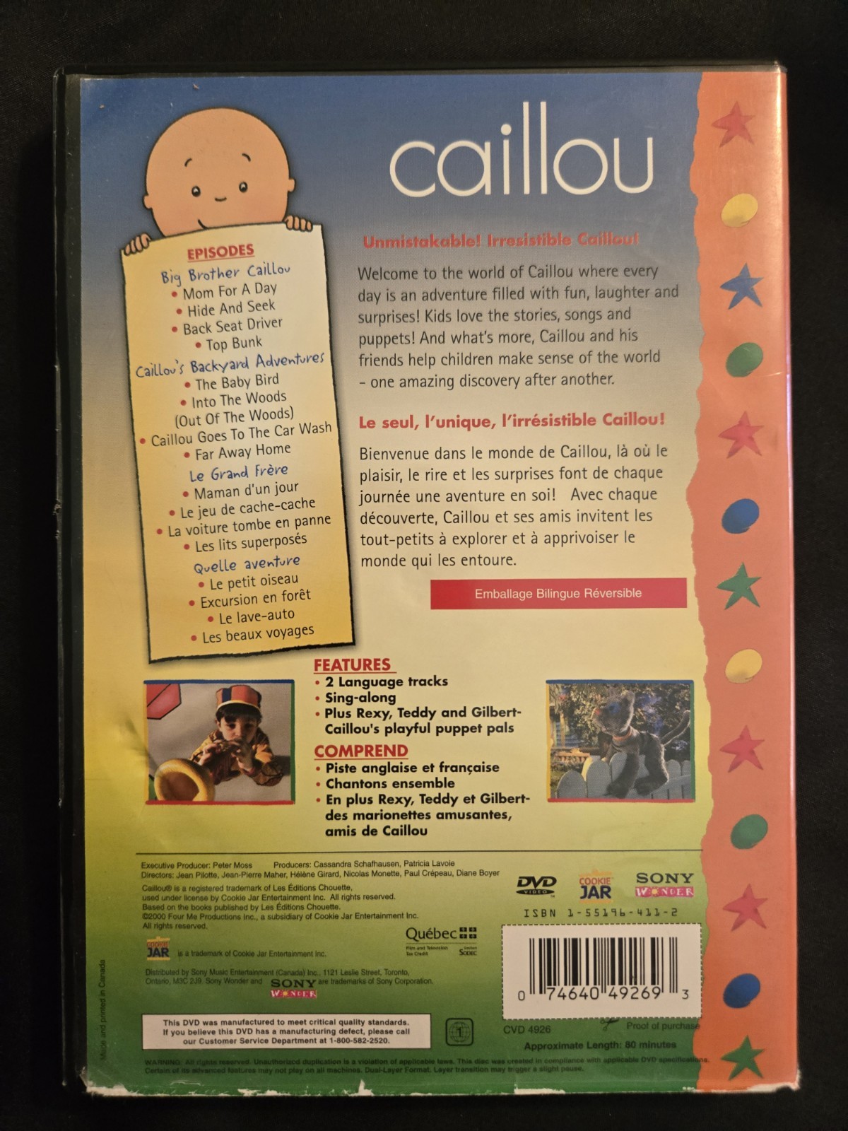 Caillou Family Collection Vol. 7 DVD 2 Languages Sing-along Sony Wonder 80 min