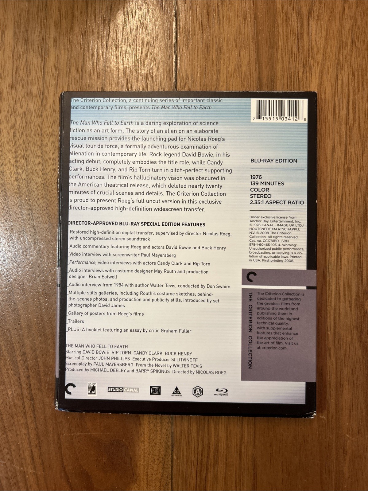 The Man Who Fell To Earth (Blu-ray Disc, 2008, Criterion Collection), Digipack