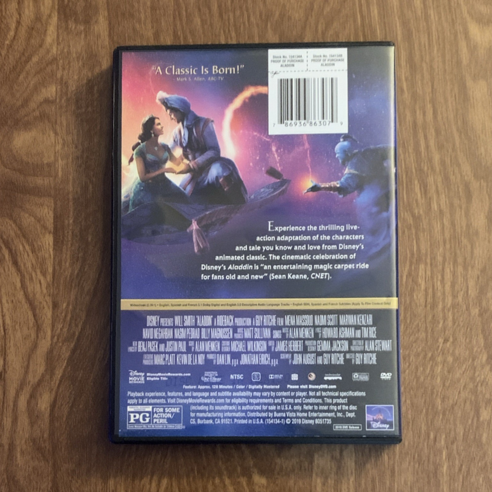 Disney Aladdin Will Smith Guy Ritchie (DVD, PG, 2019) Widescreen Subtitles
