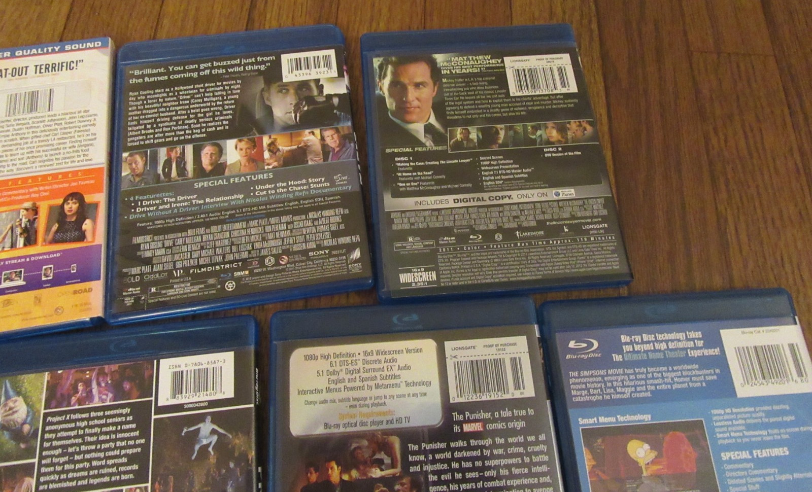 Mixed Lot of 7 Blu-Ray Discs Chef Drive Lincoln Lawyer Limitless Project X+ USED