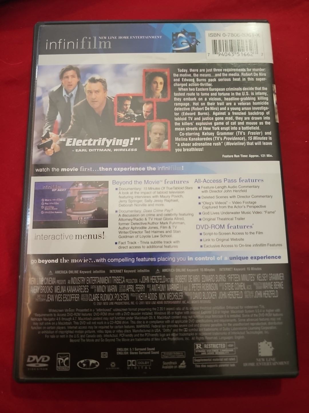 15 Minutes (DVD, 2001) Robert De Niro Edward Burns