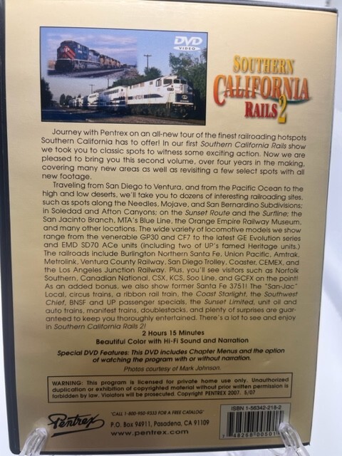 SOUTHERN CALIFORNIA RAILS 2 DVD. PENTREX RAILROAD ENTERTAIMENT 2 HRS. 15 MIN