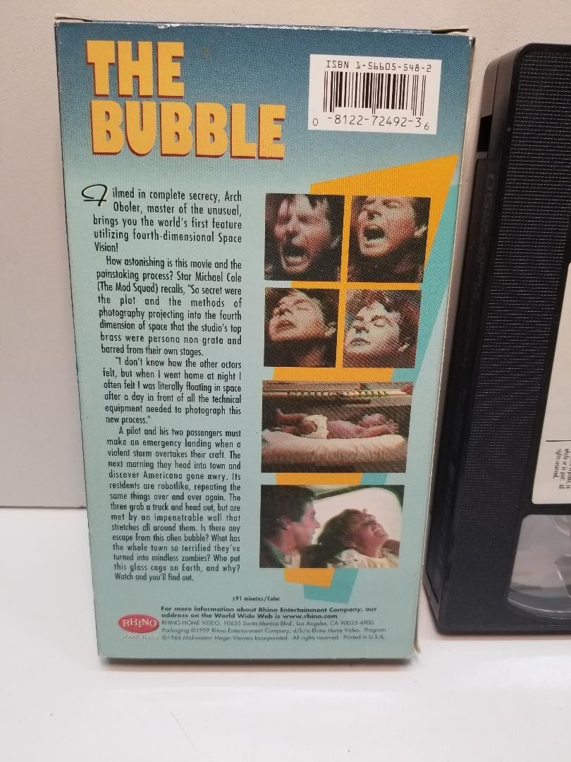 VHS THE BUBBLE in 3-D Rhino Home Video FILMED IN SPACE VISION w/2 glasses CULT
