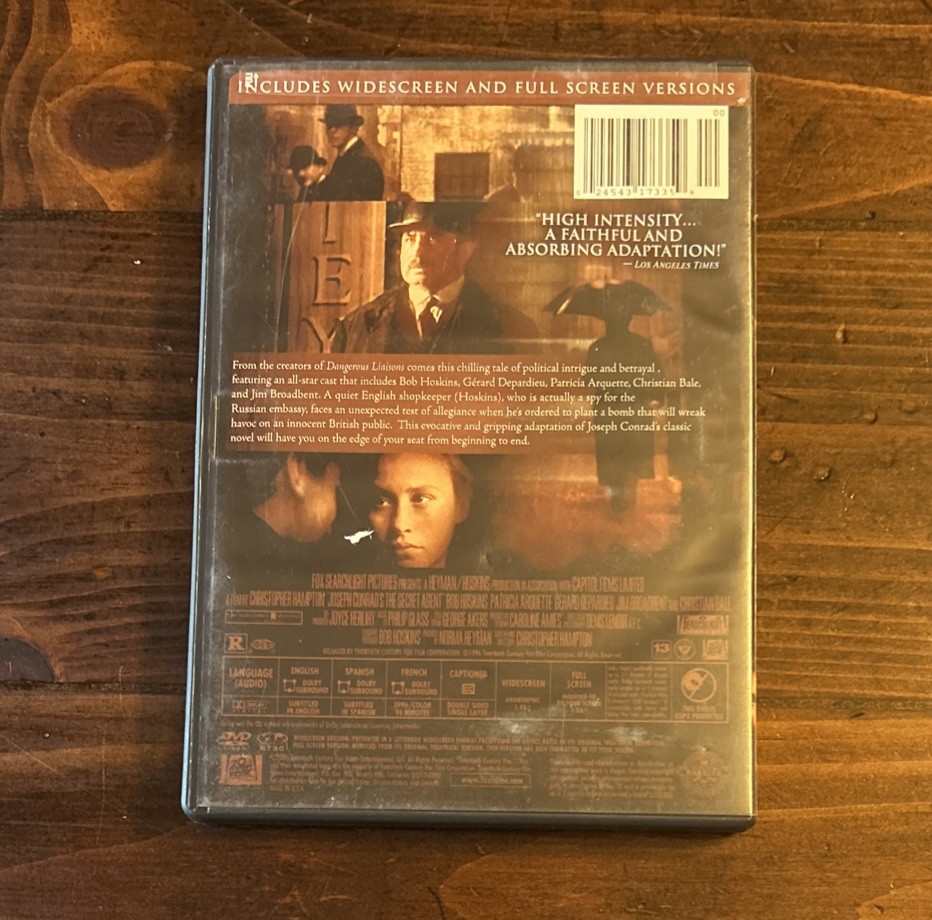 The Secret Agent DVD 1996 Spy Thriller Drama Movie Bob Hoskins Christian Bale