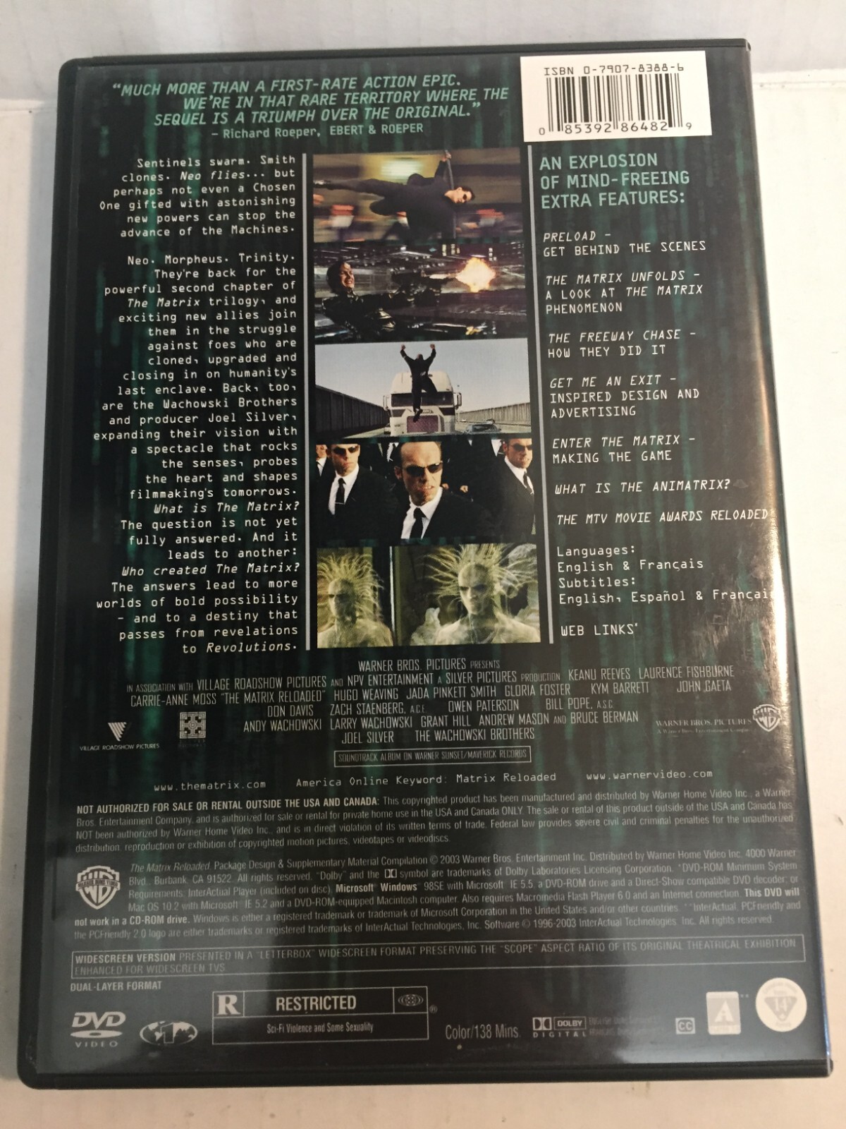Matrix Reloaded 2 Disc Set DVD Ships Same Day With Tracking Like New!