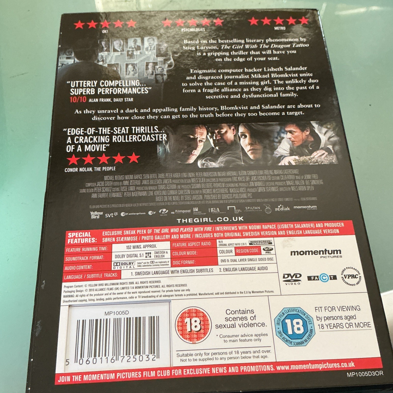 Momentum Pictures The Girl with the Dragon Tattoo DVD Rapace Nyqvist Region 2
