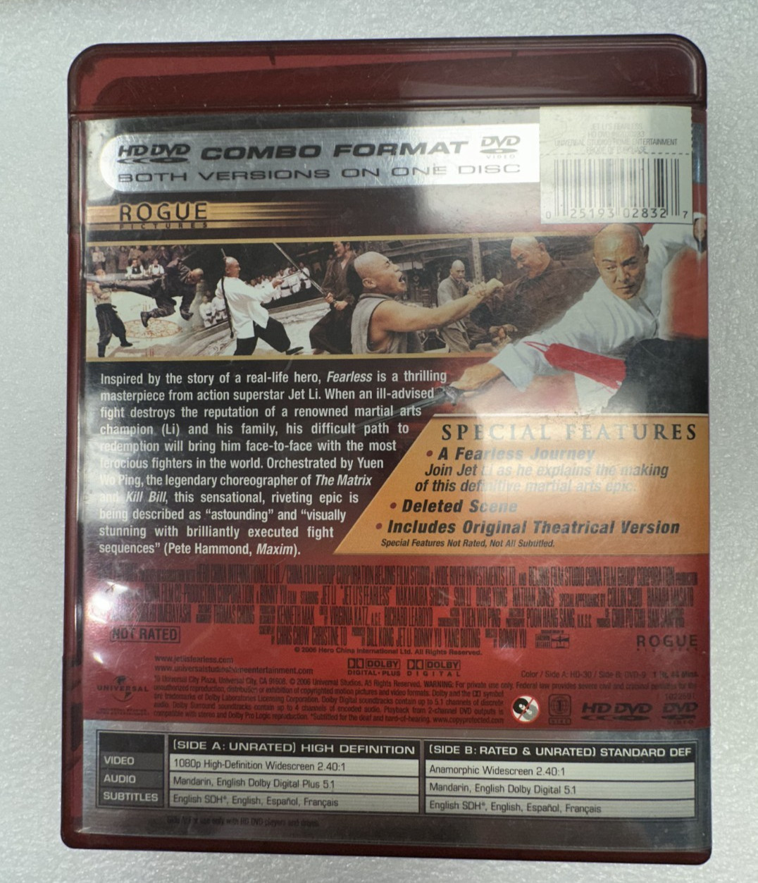 Fearless (HD DVD, 2006, Unrated and Theatrical Editions HD/DVD Combination…