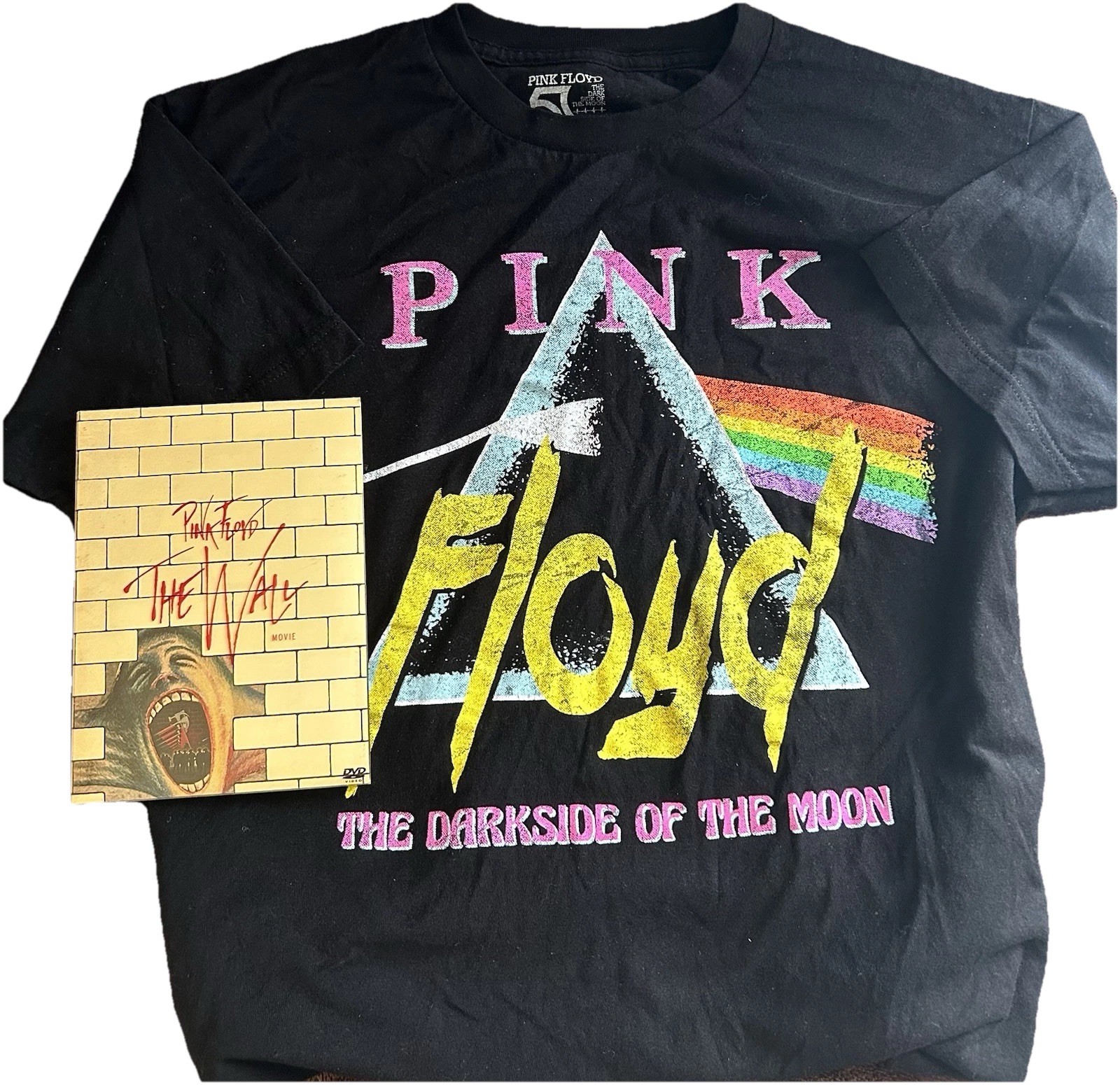 Pink Floyd Set 🌖 Dark Side Of The Moon T-Shirt (L) 🧱The Wall DVD w/ Poster