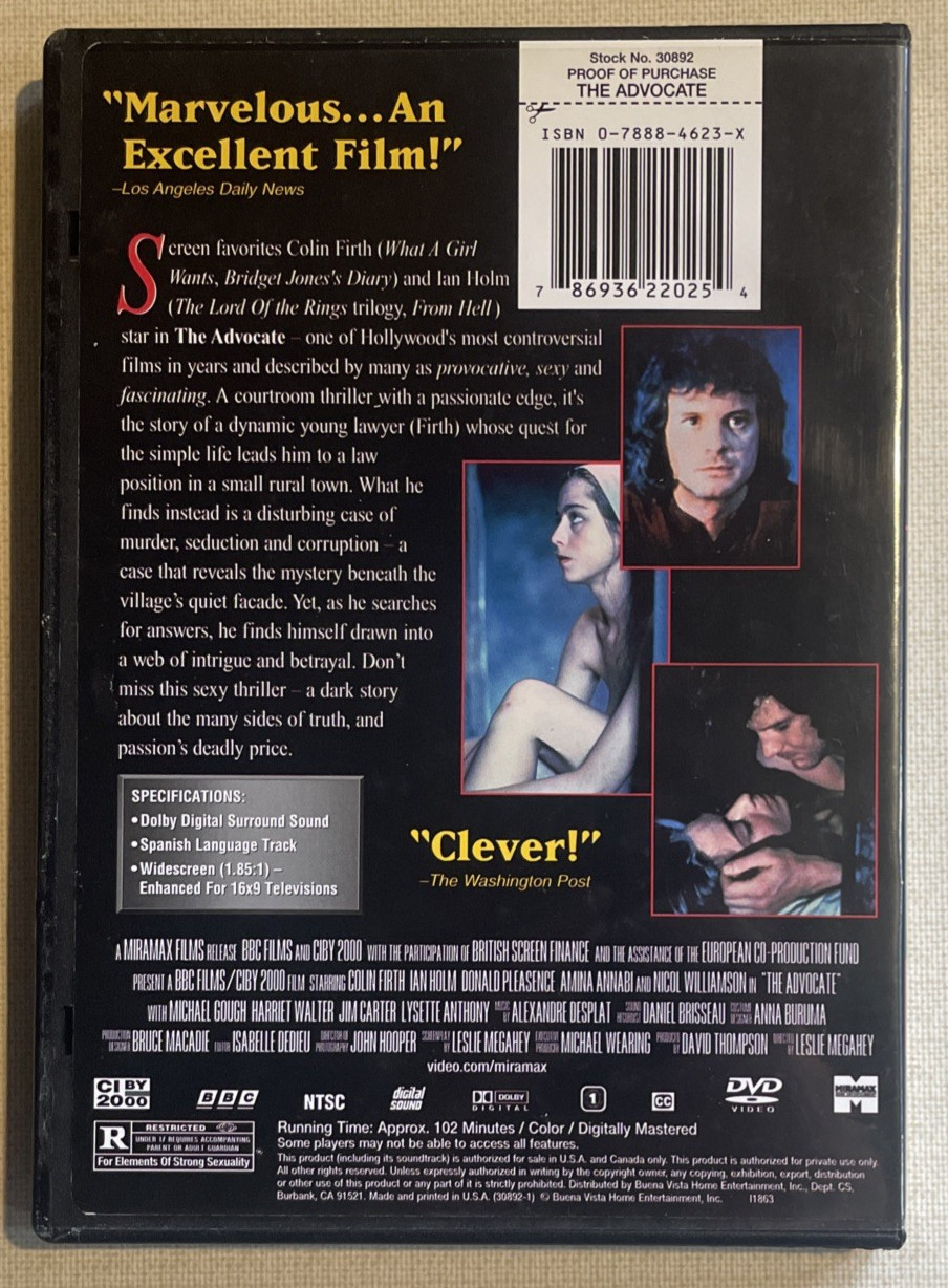 The Advocate DVD Movie Colin Firth Ian Holm F0254