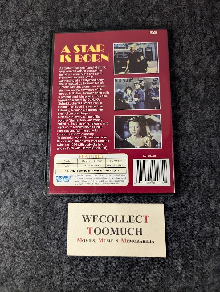 A Star Is Born 1937 DVD 2004 Digiview Edition Fredric March Janet Gaynor *