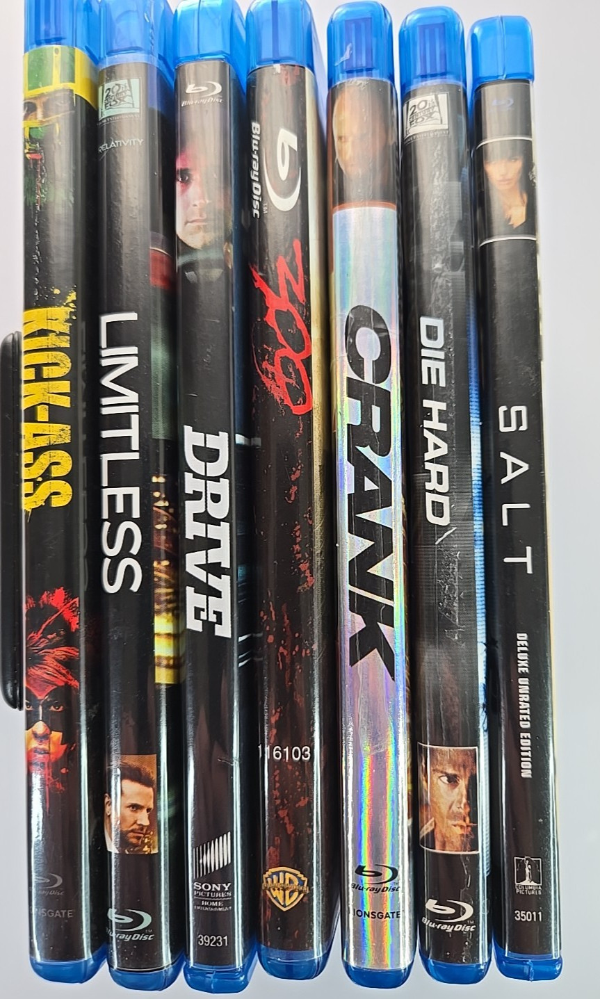 Action Blu-ray Lot 7 Movies Die Hard Drive 300 Crank Kick-Ass Salt Limitless