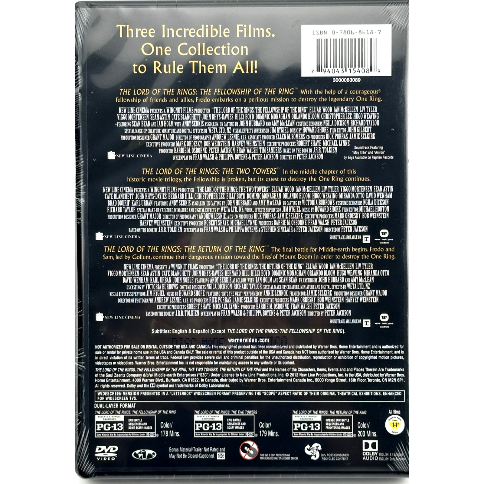 THE LORD OF THE RINGS: MOTION PICTURE TRILOGY (2012) DVD – NEW IN WRAPPER