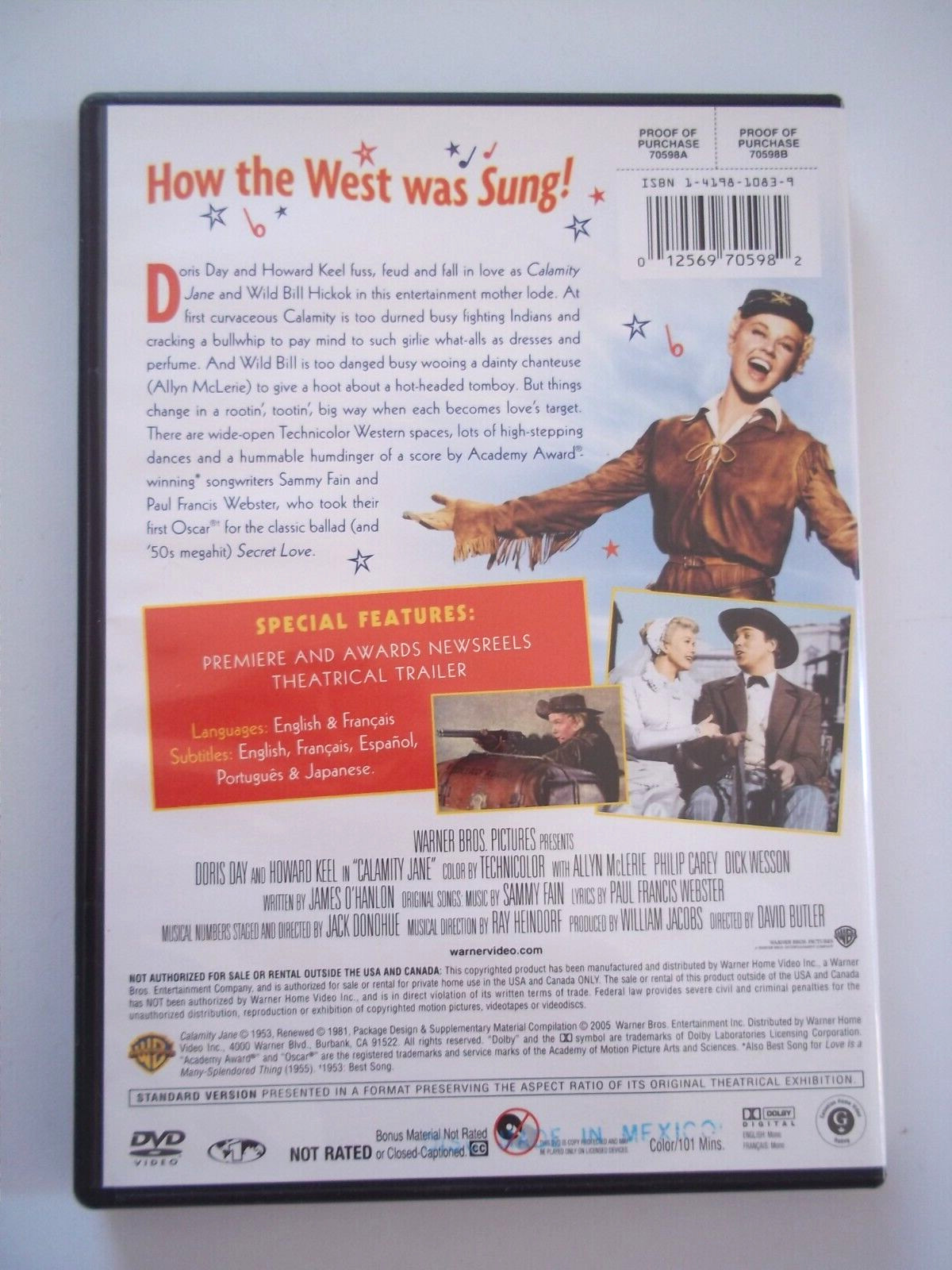 DVD CALAMITY JANE Doris Day, Howard Keel, Allyn McLerie 1953, 1981, 2005