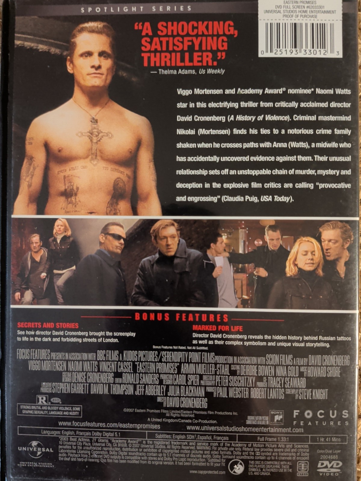 Eastern Promises DVD 2007 Viggo Mortensen Russian Mob Full Screen Spotlight