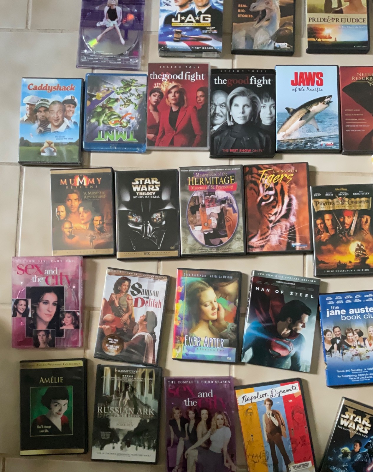 Lot of 35 Mix DVD Movies & TV Shows SATC, Star Wars, Discovery, Caddy Shack, Jag