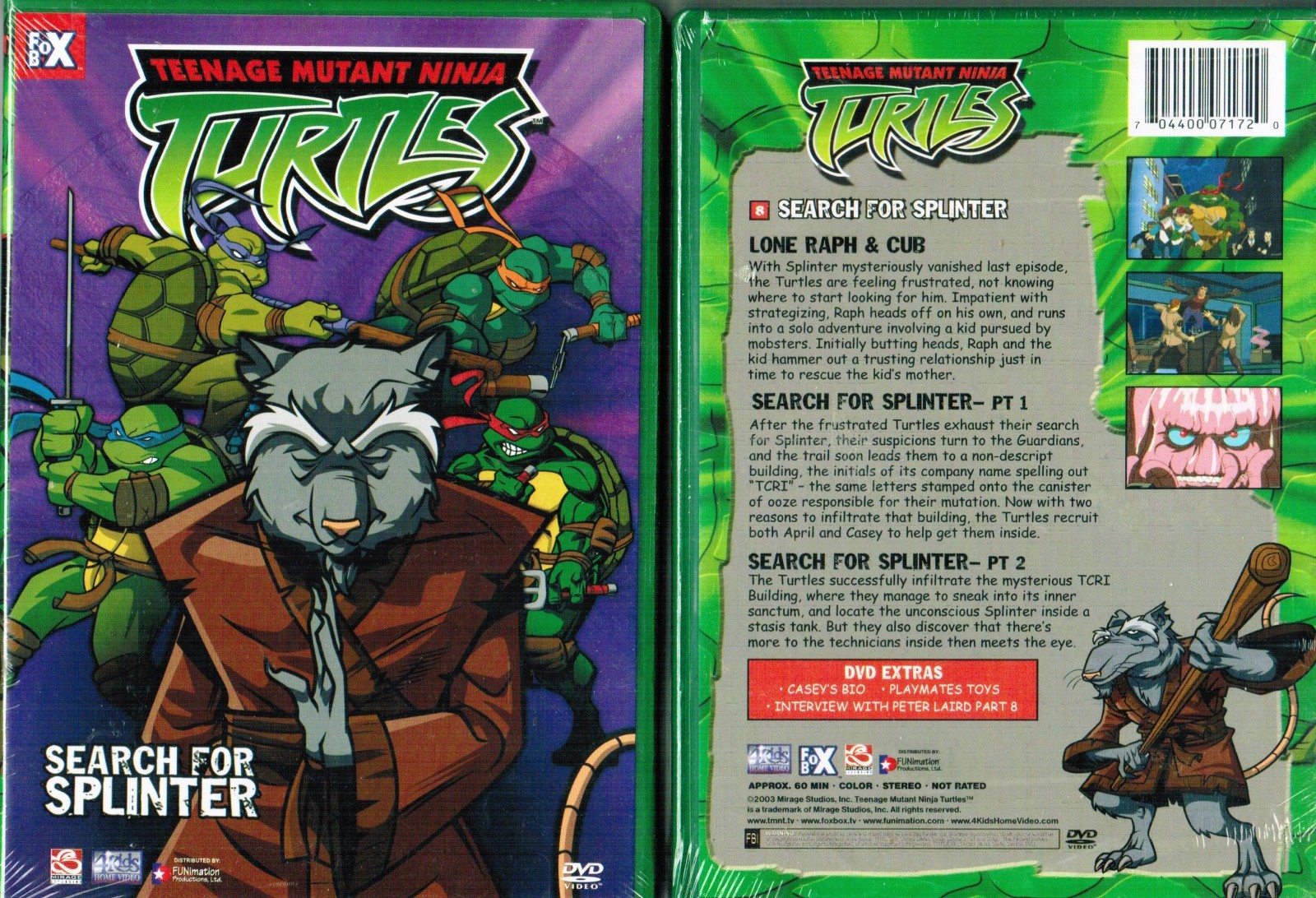 TMNT Teenage Mutant Ninja Turtles Search for Splinter DVD Disc +ArtCover NO CASE
