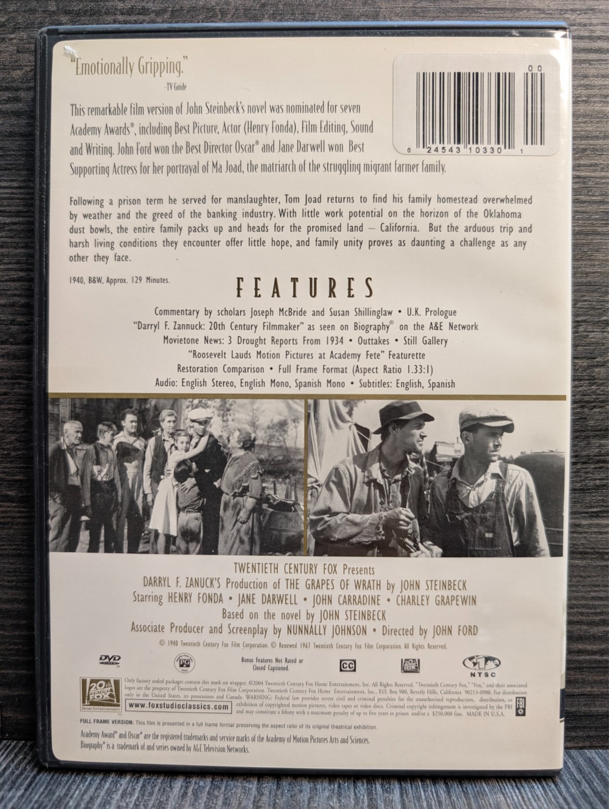 The Grapes of Wrath (DVD, 2004) – Complete w/insert – TESTED WORKS
