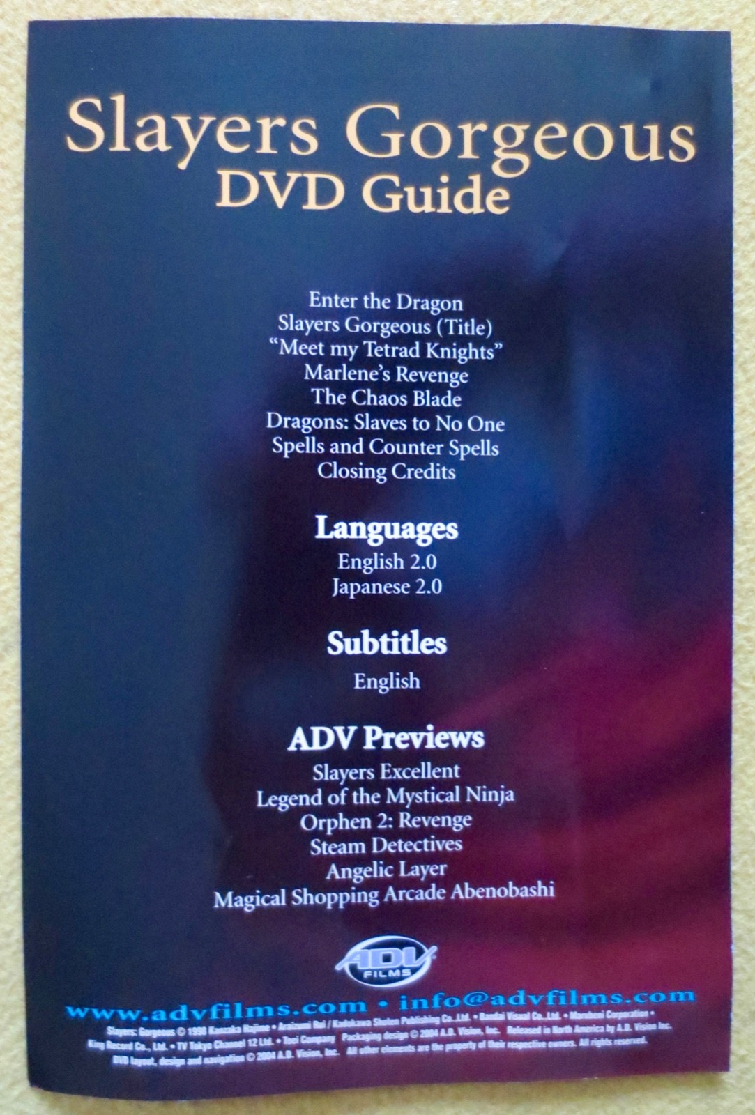 Slayers – Gorgeous the movie DVD 2004 ADV Films disc unscratched and clean