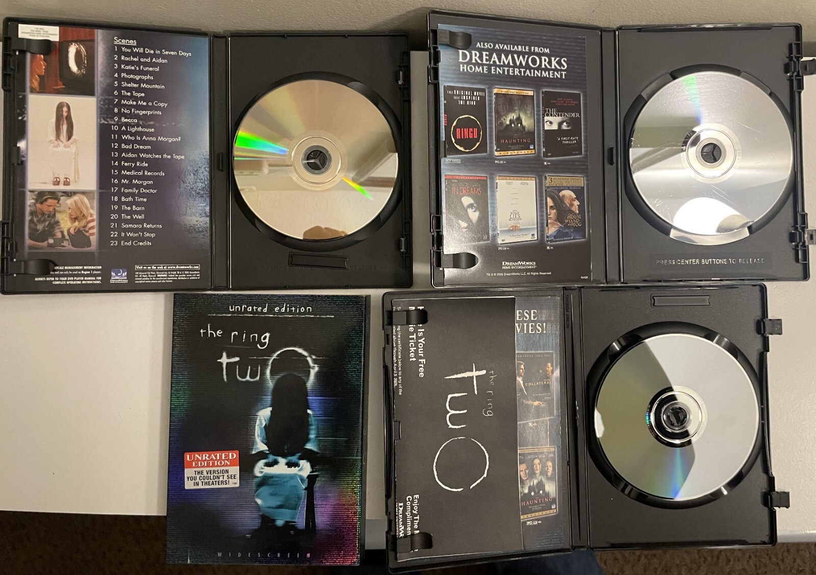 The Ring, The Ring Two and Rings DVDS Horror Lot, Pre-Owned in Working Condition