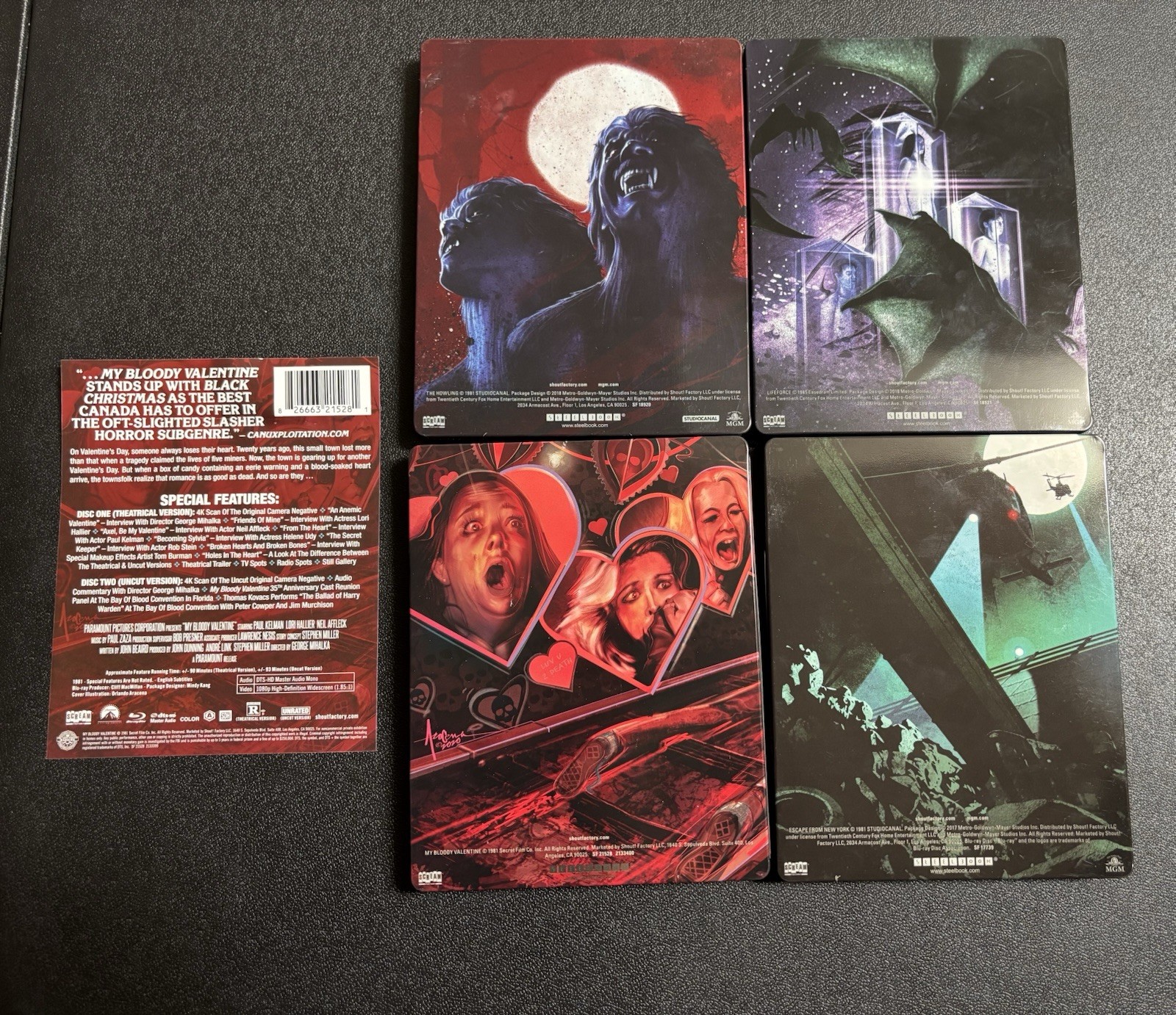 Escape from New York, The Howling, Bloody Valentine, Lifeforce bluray steelbook
