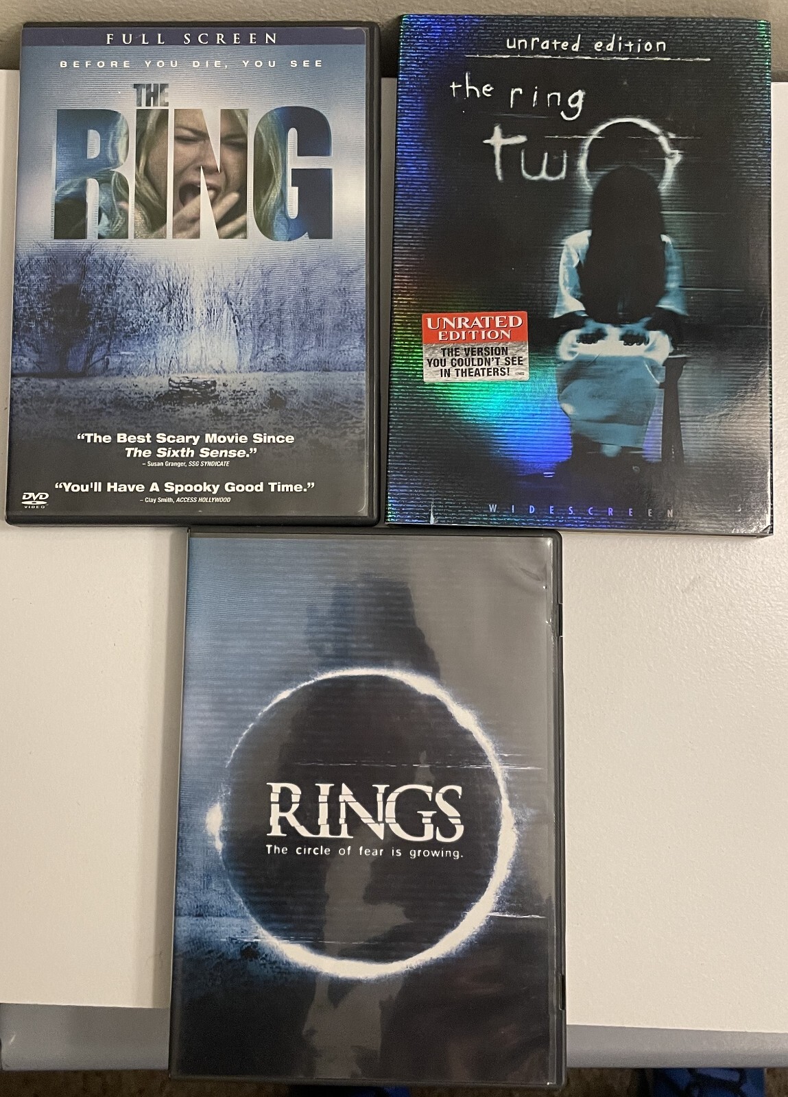 The Ring, The Ring Two and Rings DVDS Horror Lot, Pre-Owned in Working Condition