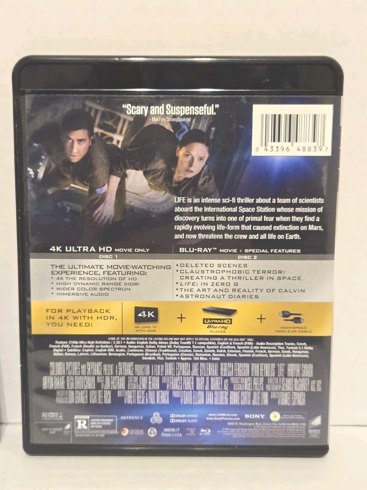Life 4K UHD Blu-Ray 2017 Ryan Reynolds Jake Gyllenhaal Rebecca Ferguson Sony OOP