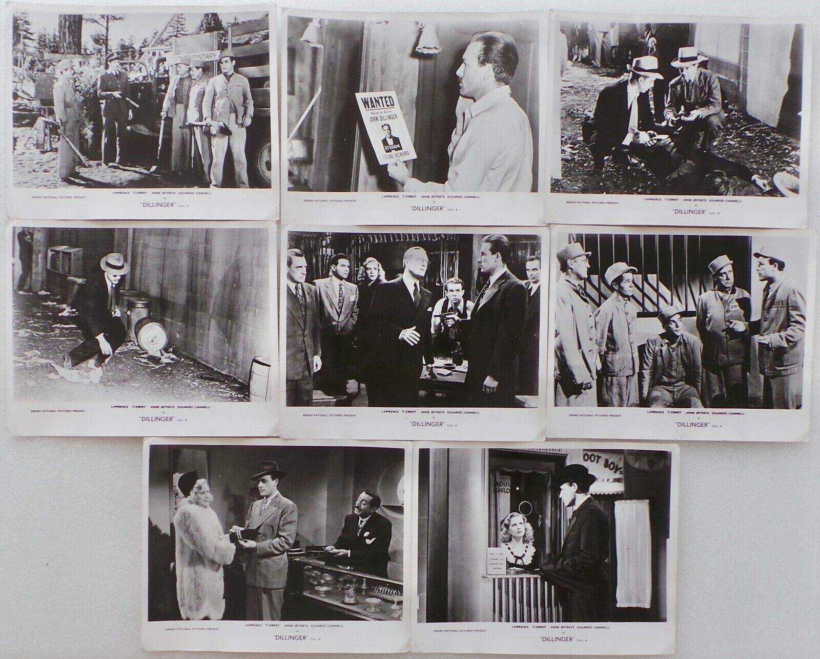 1945 DILLINGER – LOBBY CARD SET 10 x 8 – LAWRENCE TIERNEY – EDMUND LOWE