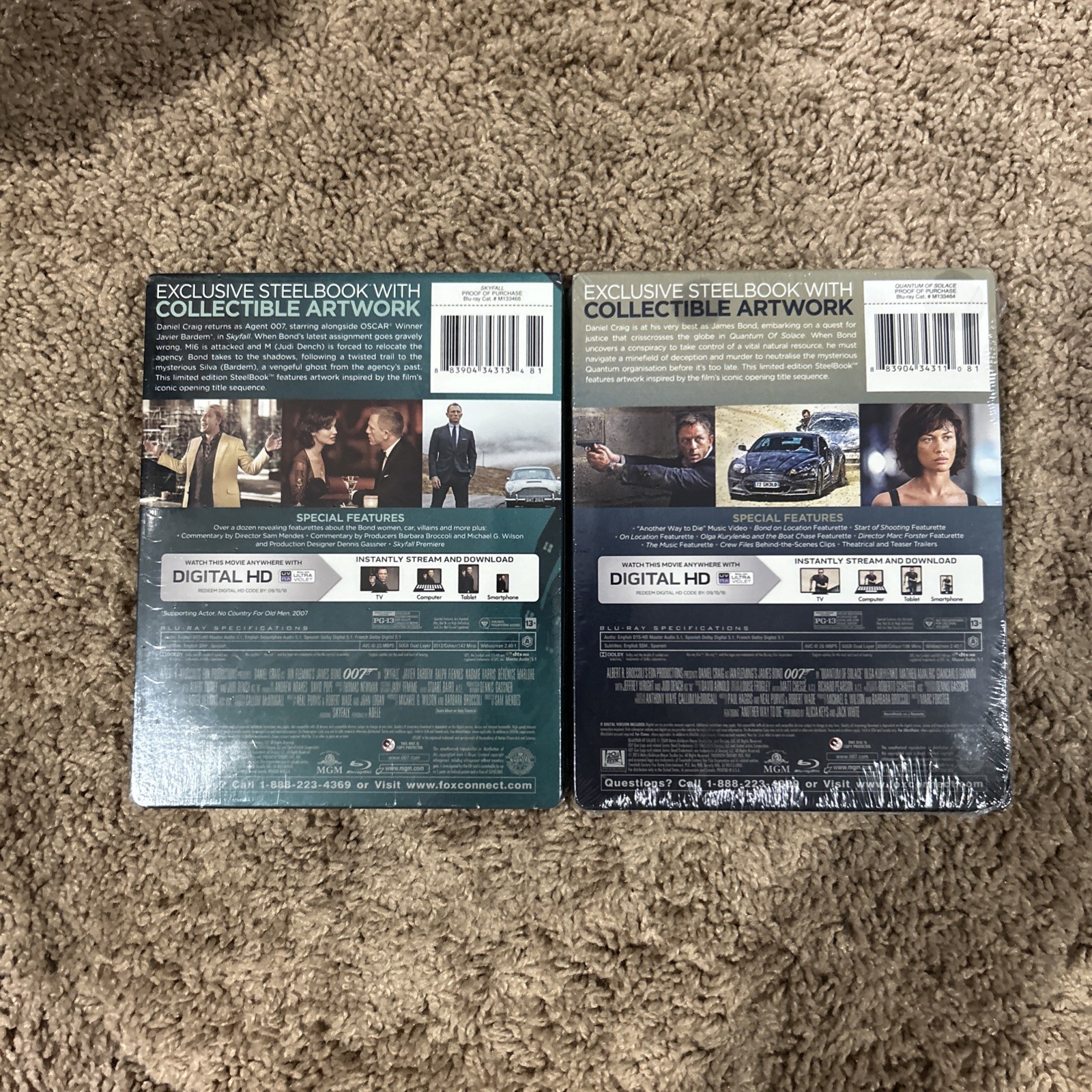 Skyfall + Quantum Of Solace, New Sealed, Steel Books, blu-Ray + dig, very nice,