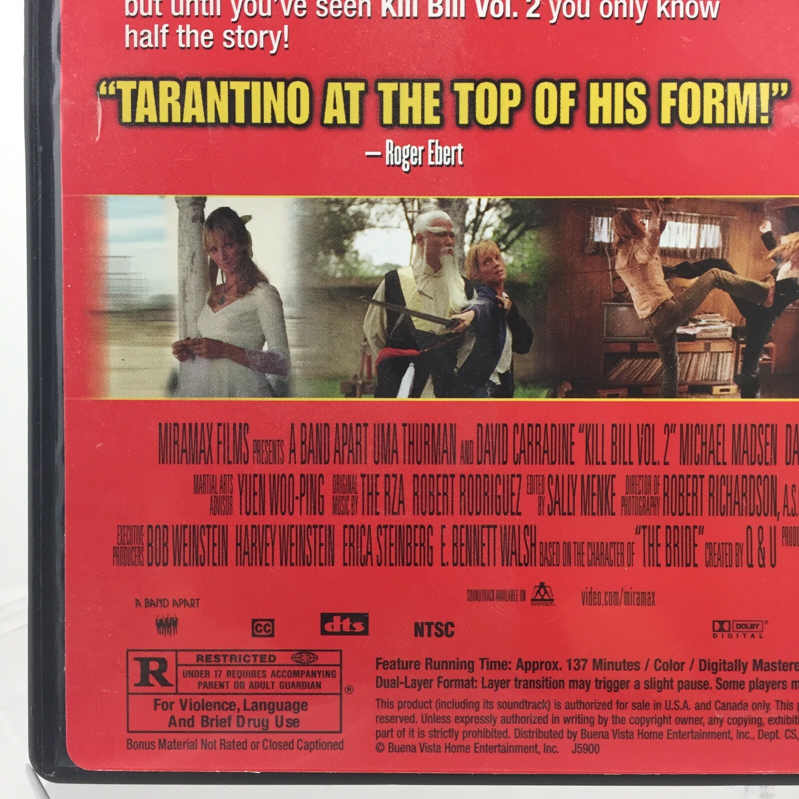 Kill Bill Vol 2 DVD Movie 2004 R 137min Drama Action Quentin Tarantino Thurman