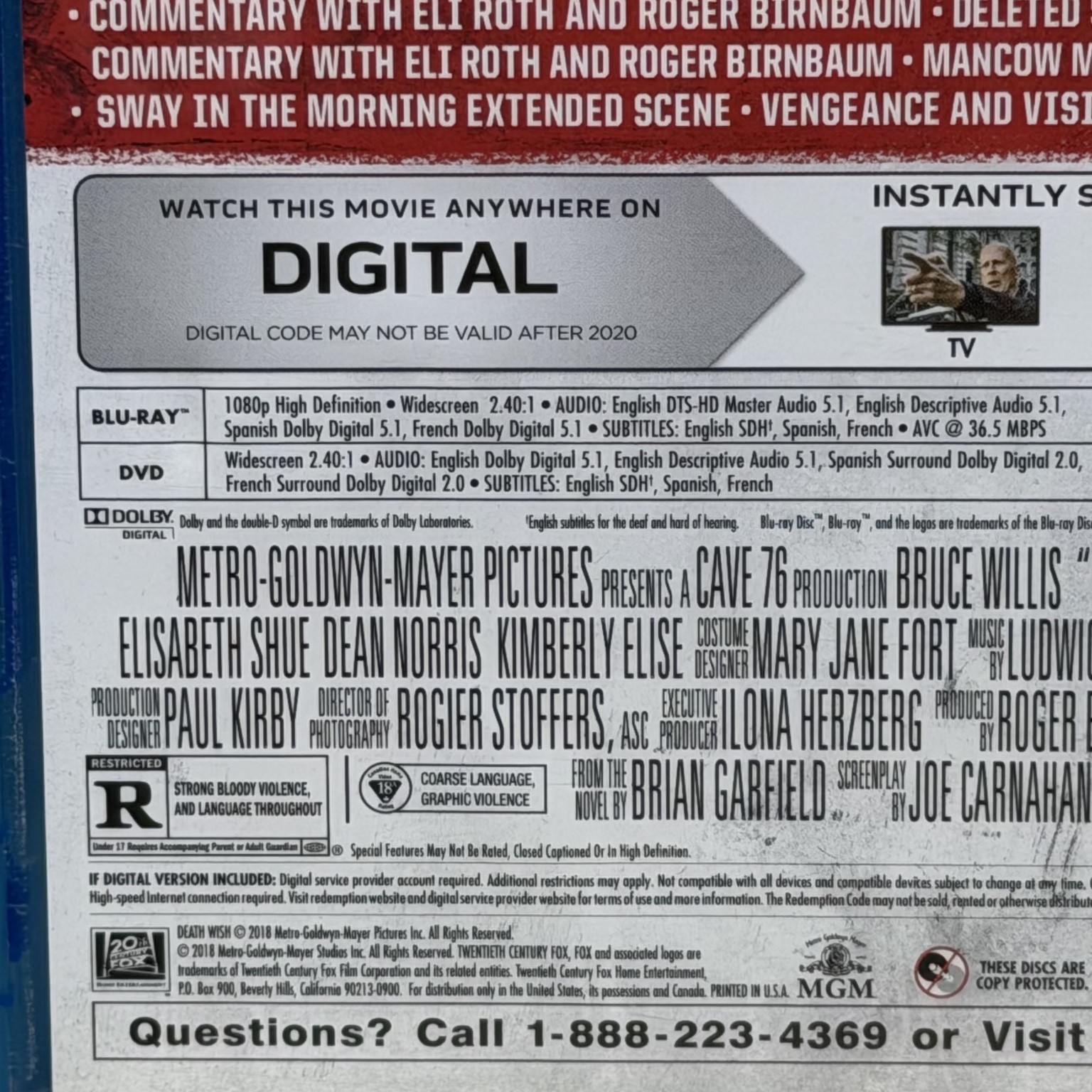 Death Wish Blu-ray 2018 Bruce Willis Eli Roth Widescreen Special Features