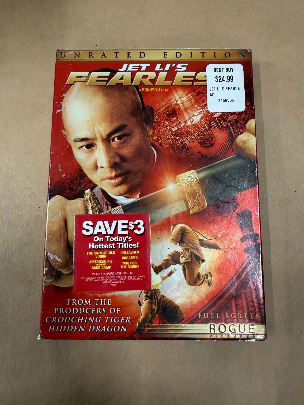 Jet Li’s Fearless DVD 2007 Unrated Edition Ronny Yu Martial Arts Action