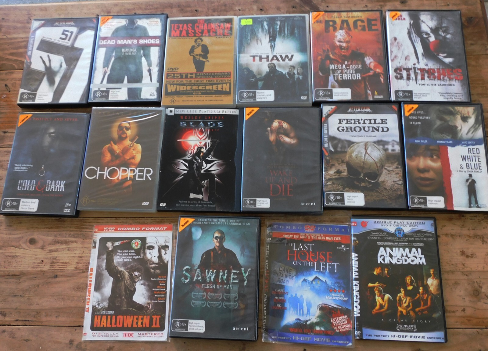 16 Horror Movies /Violence Dvds The Texan Chainsaw Massacre, Chopper etc R 18+